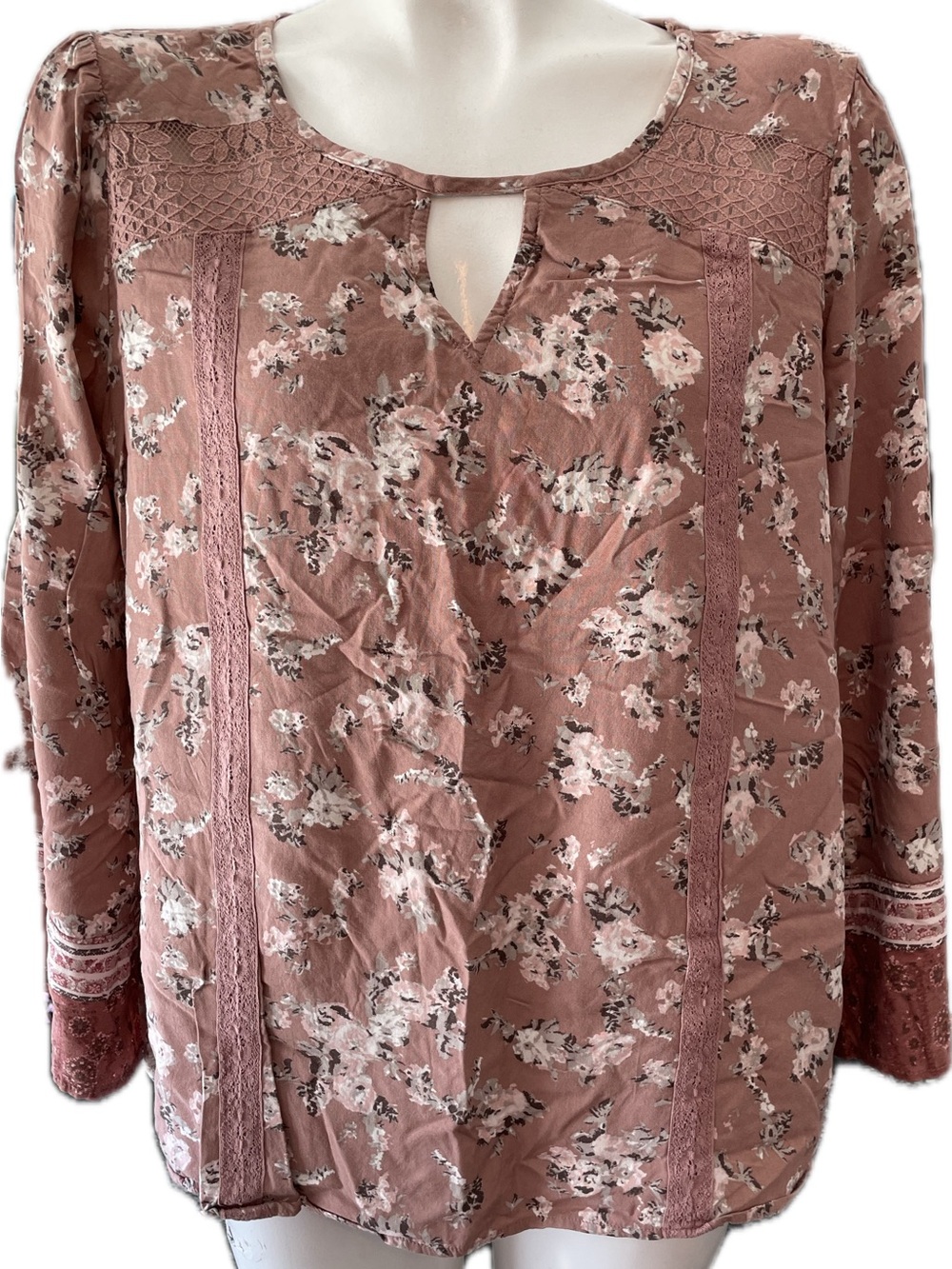 Maurices Dusty Rose Floral Lace-Trim Tunic